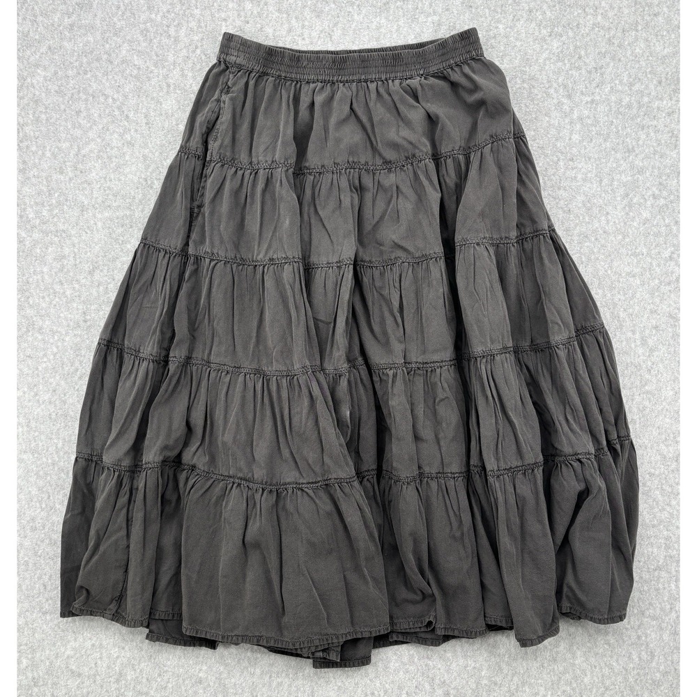 Free People Black Tiered Midi Skirt Elastic Waist Pockets NWT XS